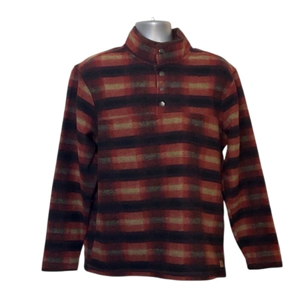 John Wayne Men’s Large Plaid Fleece Pullover Mock Neck Snap Western Ranch Cabin